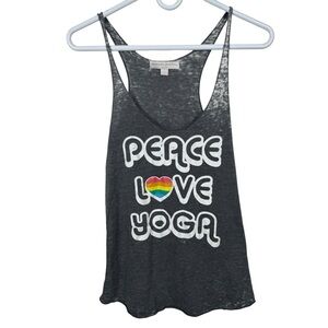 Spiritual Gangster Peace Love Yoga Rainbow Heart Burnout Tank, Size M